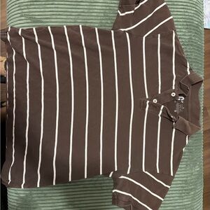 GAP Brown and White Striped Polo Shirt